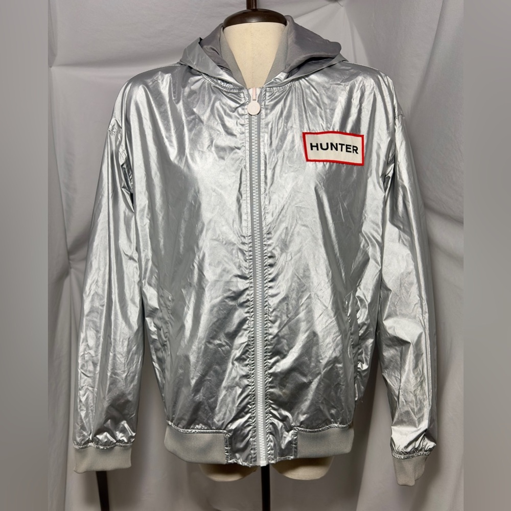 Hunter X Target Metallic Silver Hooded Windbreaker Jacket M Lightweight